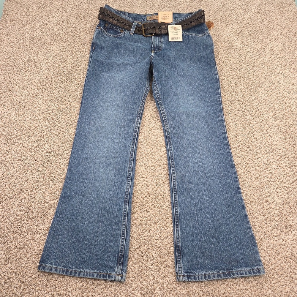 Vintage Zena Womens Jeans Size 10P Medium Wash Flare Jeans W/ Braided Belt NWTs